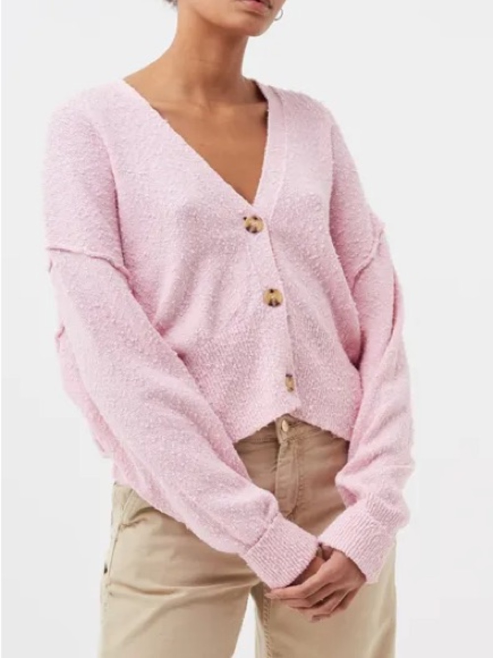 Soft Pink V-Neck Button Cardigan Sweater